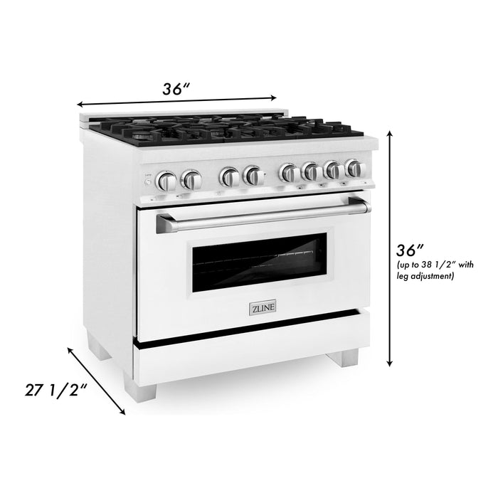 ZLINE 36 in. Professional Dual Fuel Range with Gas Burner and Electric Oven In DuraSnow Stainless with White Matte Door RAS-WM-36