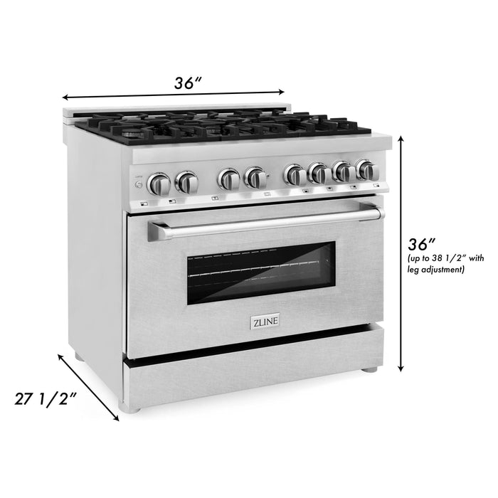 ZLINE 36 in. Professional Dual Fuel Range with Gas Burner and Electric Oven In Stainless Steel with DuraSnow Finish Door RA-SN-36