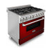 ZLINE 36 in. Professional Dual Fuel Range with Gas Burner and Electric Oven In Stainless Steel with Red Gloss Door RA-RG-36