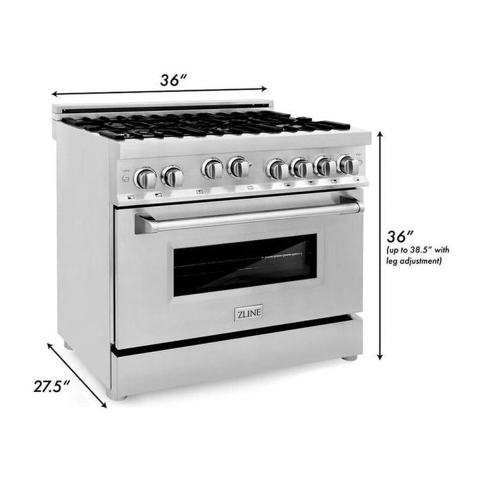 ZLINE 36 in. Professional Dual Fuel Range with Gas Burner and Gas Oven