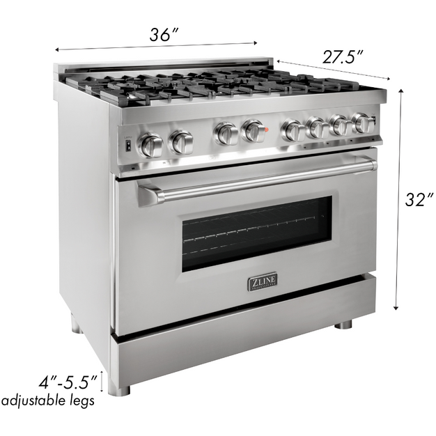 ZLINE 36 in. Professional Dual Fuel Range with Gas Burner and Gas Oven