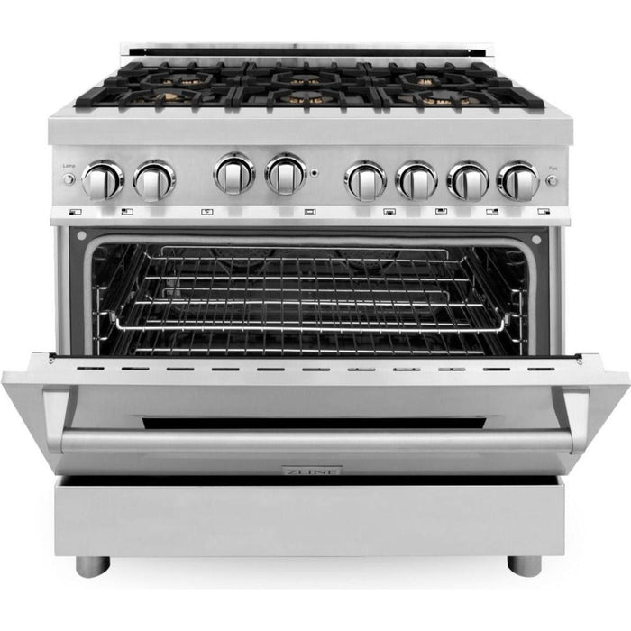 ZLINE 36 in. Professional Dual Fuel Range with Gas Burner and Gas Oven In Stainless Steel with Brass Burners RG-BR-36