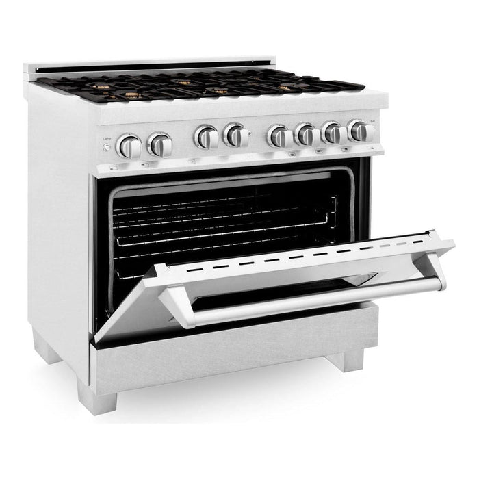 ZLINE 36 in. Professional Dual Fuel Range with Gas Burner and Oven In DuraSnow Stainless with Brass Burners