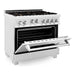 ZLINE 36 in. Professional Dual Fuel Range with Gas Burner and Oven In DuraSnow Stainless with Brass Burners