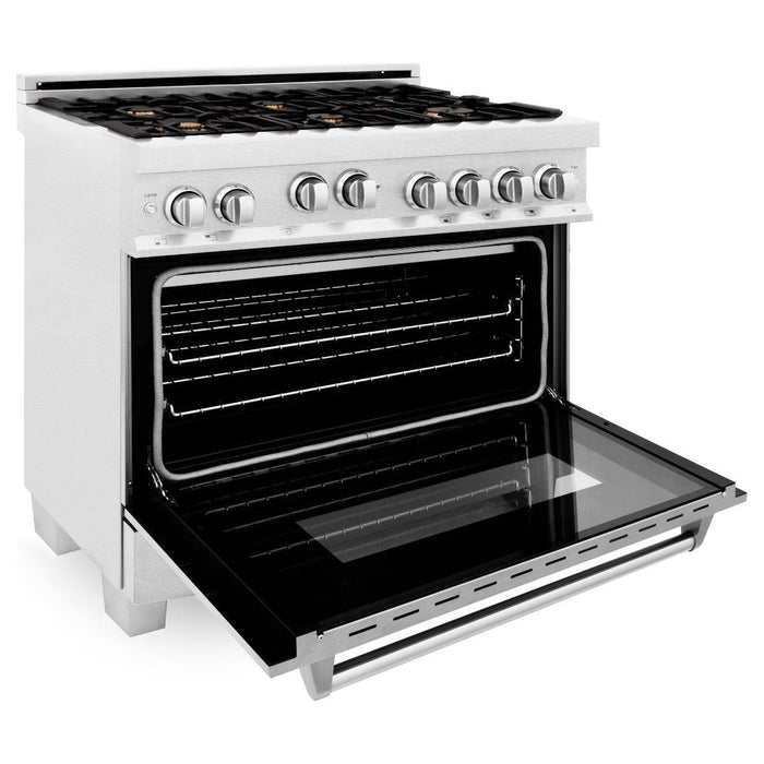 ZLINE 36 in. Professional Dual Fuel Range with Gas Burner and Oven In DuraSnow Stainless with Brass Burners