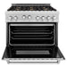 ZLINE 36 in. Professional Dual Fuel Range with Gas Burner and Oven In DuraSnow Stainless with Brass Burners