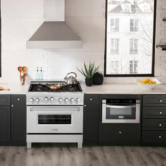 ZLINE 36 in. Professional Dual Fuel Range with Gas Burner and Oven In DuraSnow Stainless with Brass Burners