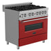 ZLINE 36 in. Professional Gas Burner/Electric Oven in DuraSnow Stainless with Red Matte Door RAS-RM-36