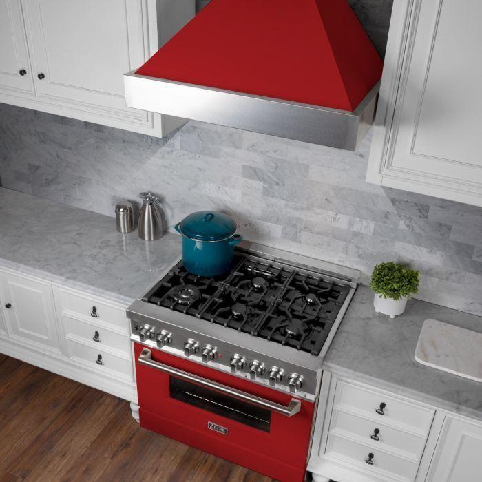 ZLINE 36 in. Professional Gas Burner/Electric Oven in DuraSnow Stainless with Red Matte Door RAS-RM-36