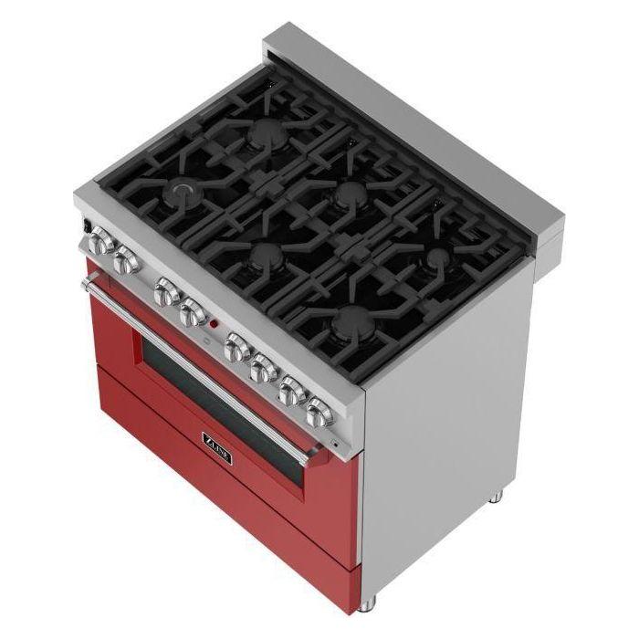 ZLINE 36 in. Professional Gas Burner/Electric Oven in DuraSnow Stainless with Red Matte Door RAS-RM-36