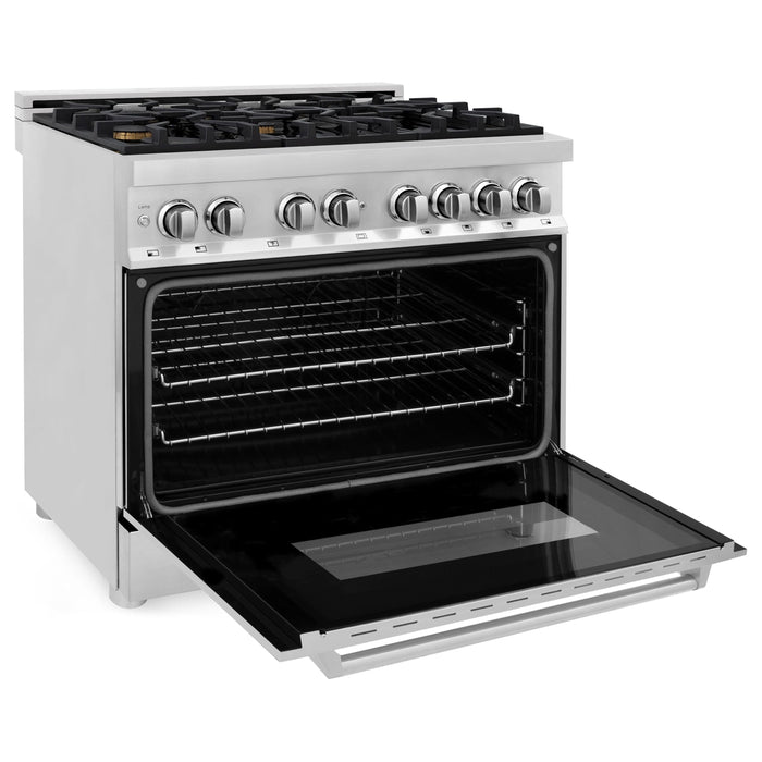 ZLINE 36 in. Professional Gas Burner/Electric Oven Stainless Steel Range with Brass Burners RA-BR-36