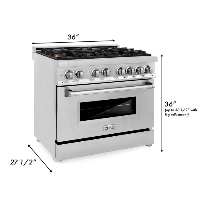 ZLINE 36 in. Professional Gas Burner/Electric Oven Stainless Steel Range with Brass Burners RA-BR-36