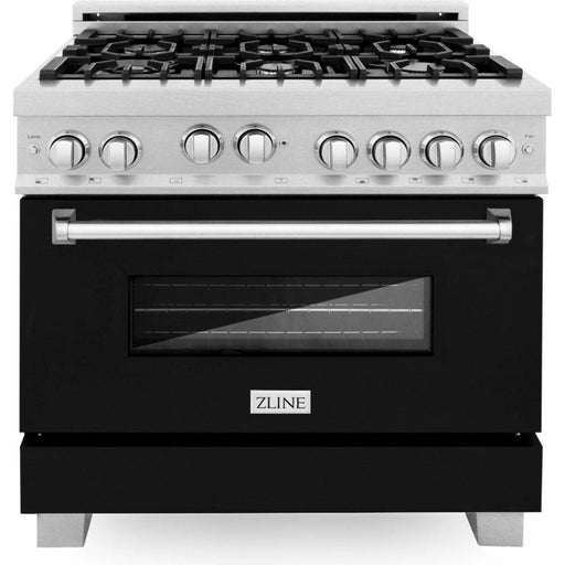 ZLINE 36 in. Professional Gas Range In DuraSnow Stainless Steel with Black Matte Door RGS-BLM-36