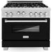 ZLINE 36 in. Professional Gas Range In DuraSnow Stainless Steel with Black Matte Door RGS-BLM-36