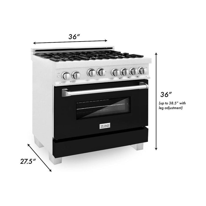 ZLINE 36 in. Professional Gas Range In DuraSnow Stainless Steel with Black Matte Door RGS-BLM-36