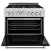 ZLINE 36 in. Professional Gas Range In DuraSnow Stainless Steel with Black Matte Door RGS-BLM-36