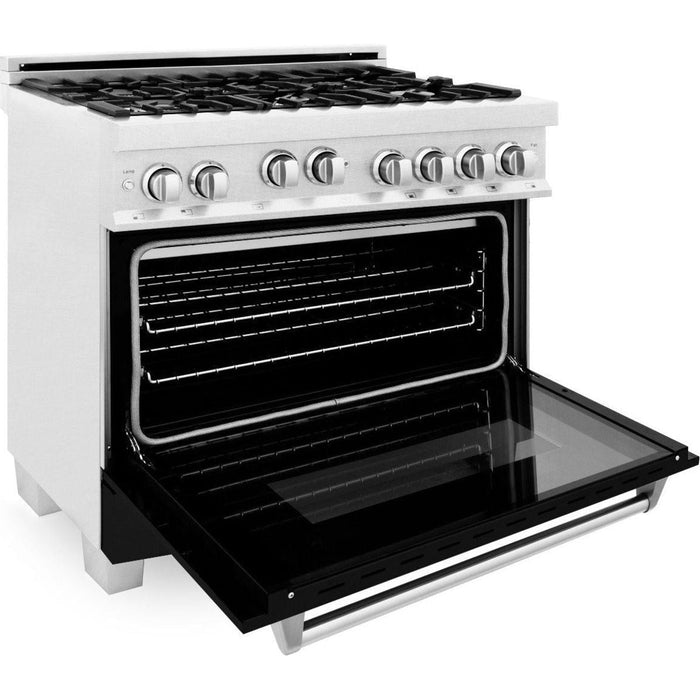 ZLINE 36 in. Professional Gas Range In DuraSnow Stainless Steel with Black Matte Door RGS-BLM-36