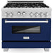 ZLINE 36 in. Professional Gas Range In DuraSnow Stainless Steel with Blue Gloss Door RGS-BG-36