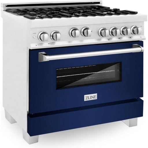 ZLINE 36 in. Professional Gas Range In DuraSnow Stainless Steel with Blue Gloss Door RGS-BG-36