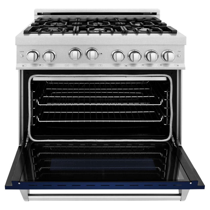 ZLINE 36 in. Professional Gas Range In DuraSnow Stainless Steel with Blue Gloss Door RGS-BG-36