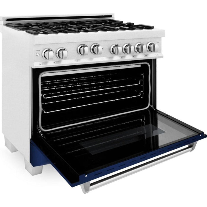 ZLINE 36 in. Professional Gas Range In DuraSnow Stainless Steel with Blue Gloss Door RGS-BG-36