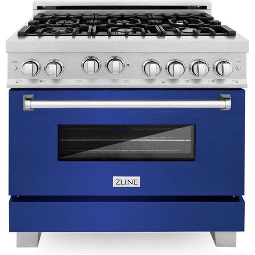 ZLINE 36 in. Professional Gas Range In DuraSnow Stainless Steel with Blue Matte Door RGS-BM-36