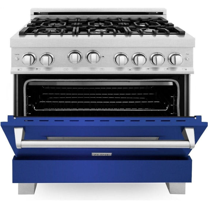 ZLINE 36 in. Professional Gas Range In DuraSnow Stainless Steel with Blue Matte Door RGS-BM-36