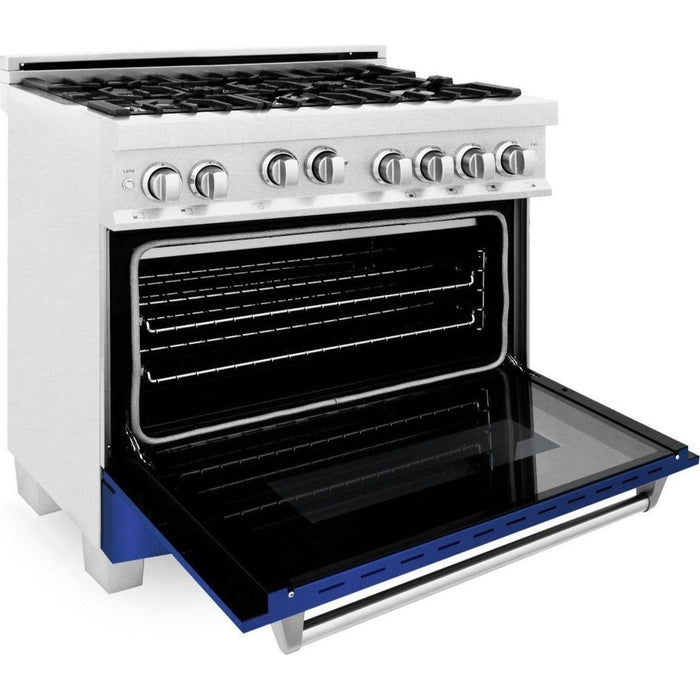 ZLINE 36 in. Professional Gas Range In DuraSnow Stainless Steel with Blue Matte Door RGS-BM-36