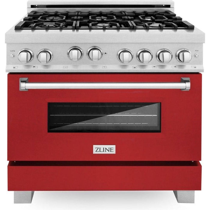 ZLINE 36 in. Professional Gas Range In DuraSnow Stainless Steel with Red Matte Door RGS-RM-36