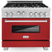 ZLINE 36 in. Professional Gas Range In DuraSnow Stainless Steel with Red Matte Door RGS-RM-36