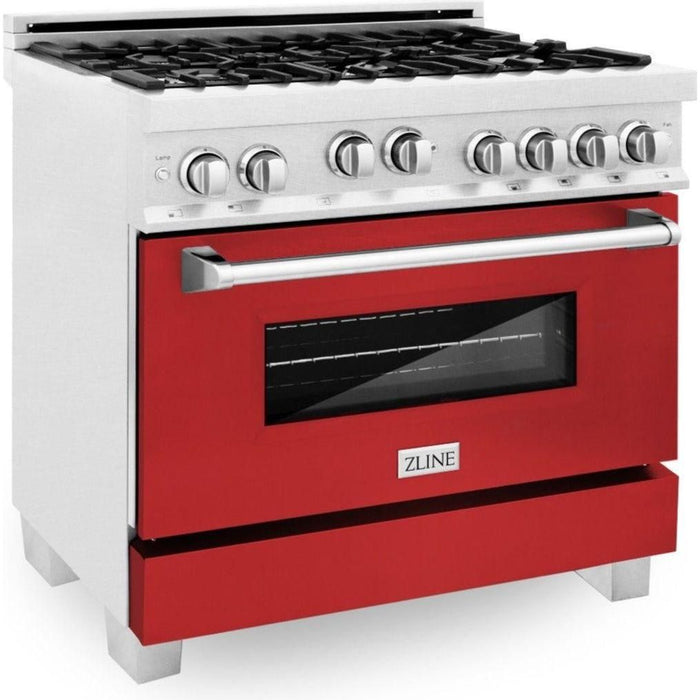 ZLINE 36 in. Professional Gas Range In DuraSnow Stainless Steel with Red Matte Door RGS-RM-36