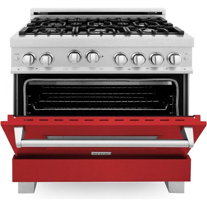 ZLINE 36 in. Professional Gas Range In DuraSnow Stainless Steel with Red Matte Door RGS-RM-36