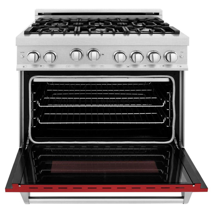 ZLINE 36 in. Professional Gas Range In DuraSnow Stainless Steel with Red Matte Door RGS-RM-36