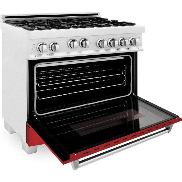 ZLINE 36 in. Professional Gas Range In DuraSnow Stainless Steel with Red Matte Door RGS-RM-36