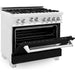 ZLINE 36 In. Professional Gas Range In DuraSnow with Black Matte Door & 36" Range Hood Appliance Package 2KP-RGSBLMRH36