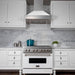 ZLINE 36 In. Professional Gas Range In DuraSnow with White Matte Door & 36" Range Hood Appliance Package 2KP-RGSWMRH36