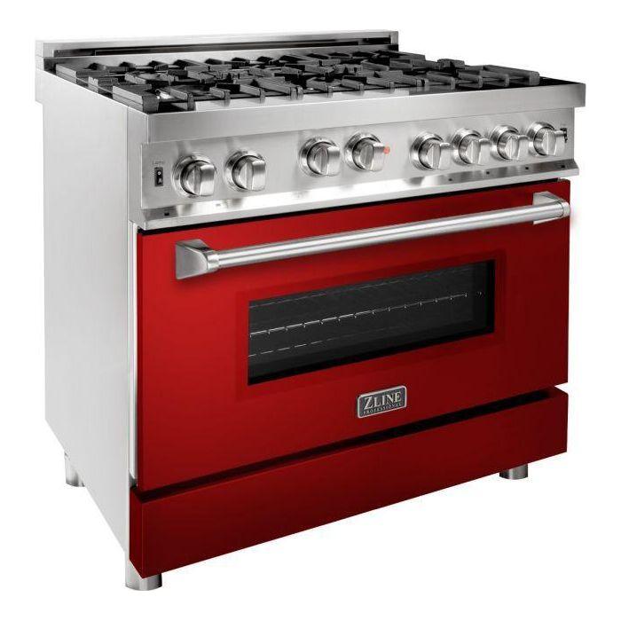 ZLINE 36 in. Professional Gas Range in Stainless Steel with Red Gloss Door RG-RG-36