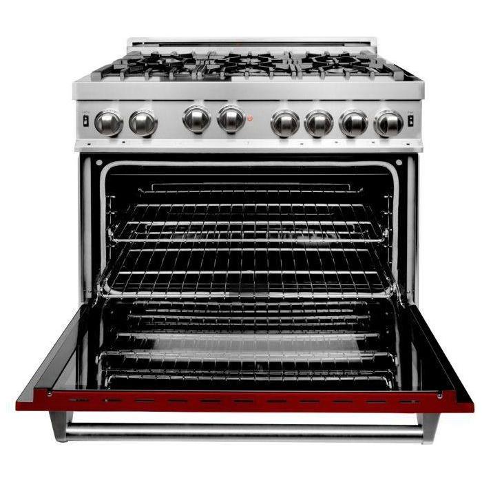 ZLINE 36 in. Professional Gas Range in Stainless Steel with Red Gloss Door RG-RG-36