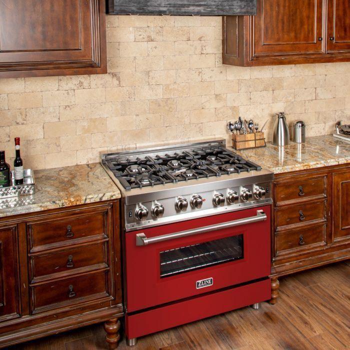 ZLINE 36 in. Professional Gas Range In Stainless Steel with Red Matte Door RG-RM-36