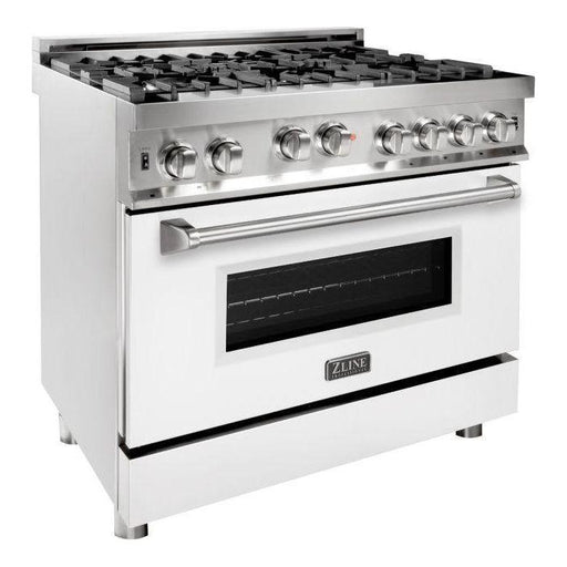 ZLINE 36 in. Professional Gas Range In Stainless Steel with White Matte Door RG-WM-36