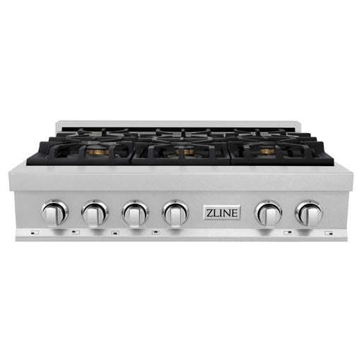 ZLINE 36 in. Rangetop in DuraSnow® Stainless Steel with 6 Gas Brass Burners, RTS-BR-36