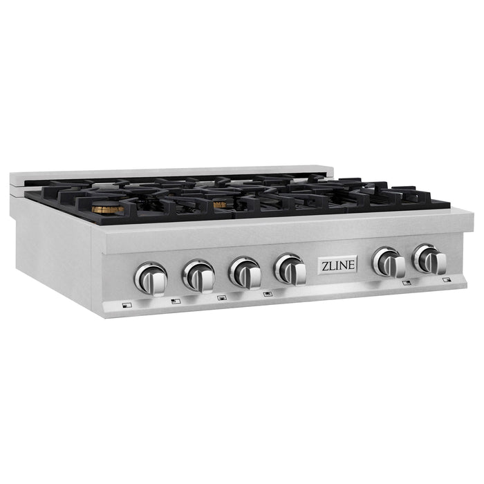 ZLINE 36 in. Rangetop in DuraSnow® Stainless Steel with 6 Gas Brass Burners, RTS-BR-36