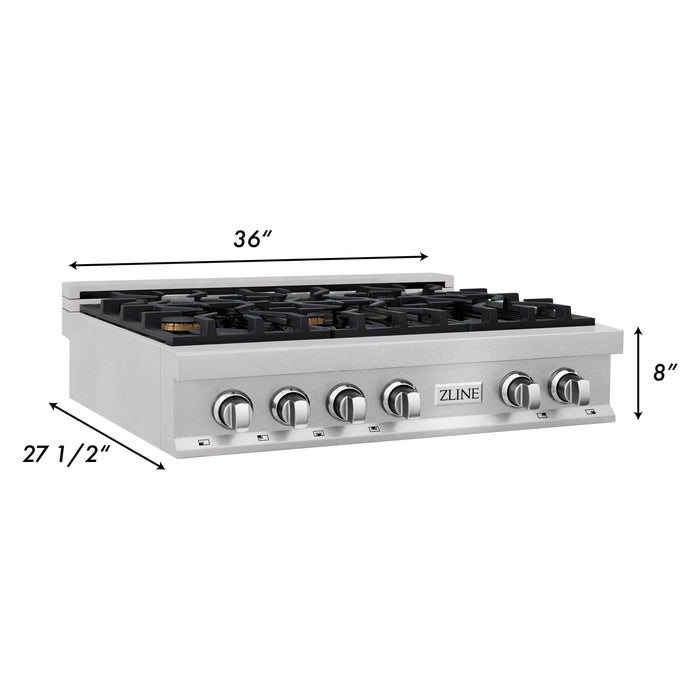 ZLINE 36 in. Rangetop in DuraSnow® Stainless Steel with 6 Gas Brass Burners, RTS-BR-36