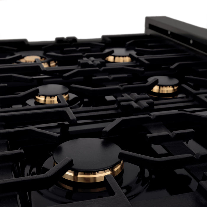 ZLINE 36 in. Rangetop with 6 Gas Brass Burners in Black Stainless Steel RTB-BR-36