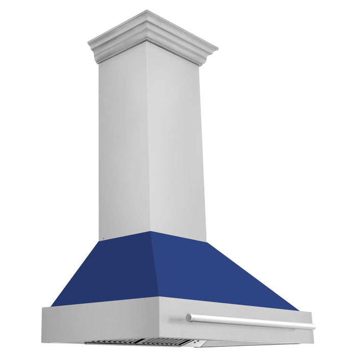 ZLINE 36 In. Stainless Steel Range Hood with Blue Matte Shell, 8654STX-BM36