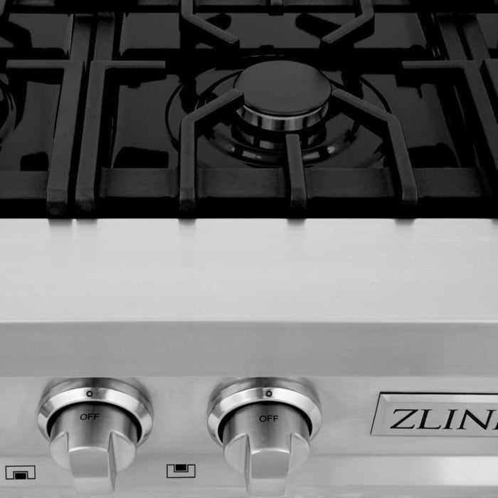 ZLINE 36 in. Stainless Steel Rangetop and 30 in. Double Wall Oven Kitchen Appliance Package 2KP-RTAWD36