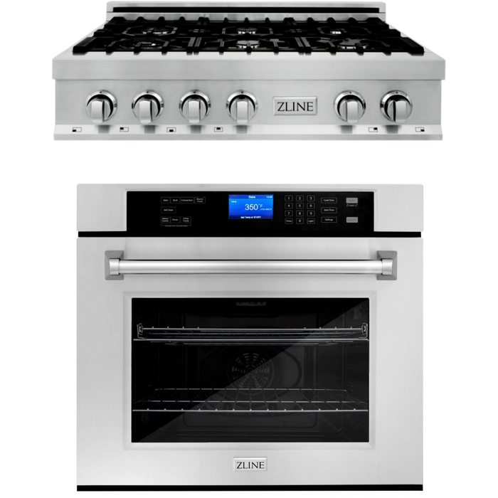 ZLINE 36 in. Stainless Steel Rangetop and 30 in. Single Wall Oven Kitchen Appliance Package 2KP-RTAWS36