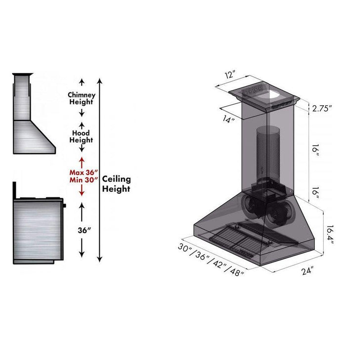 ZLINE 36 in. Stainless Steel Wall Range Hood with Built-in CrownSound Bluetooth Speakers 667CRN-BT-36