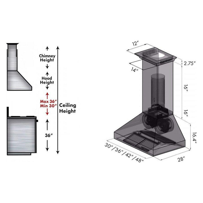 ZLINE 36 in. Stainless Steel Wall Range Hood with Built-in CrownSound Bluetooth Speakers 697CRN-BT-36