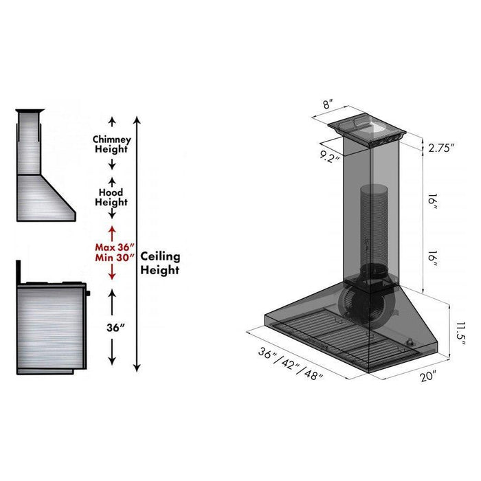 ZLINE 36 in. Stainless Steel Wall Range Hood with Built-in CrownSound Bluetooth Speakers KL3CRN-BT-36